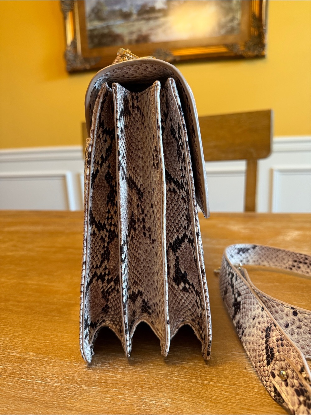 Top-Handle Snake Print Shoulder Bag in Beige - Picture 2 of 6